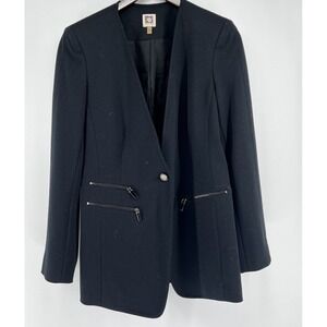 Anne Klein Womens Black Lined Blazer Zipper Pockets 1 Button Size 6